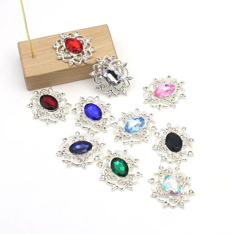 New 10Pcs 27*31MM Oval Water Diamond Alloy Flower Plate Jewelry Accessories Diy Wedding Dress Bow Headwear Jewelry Accessories