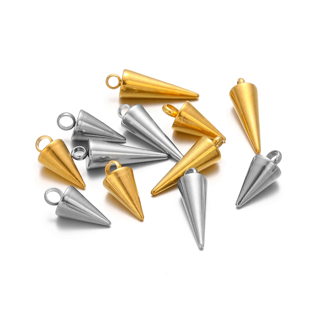 10Pcs Stainless Steel Spike Pendants Circular Cone Charms Bulk for Hip-hop Hoop Earrings Necklace Material DIY Jewelry Making