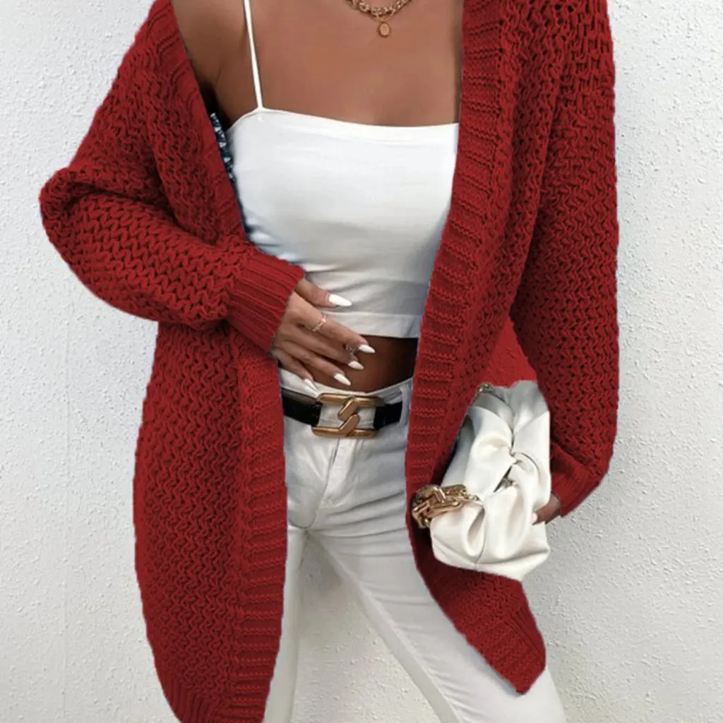 

Women's Off-Shoulder Knitted Cardigan Pure Color Casual Sweater Jacket Collection