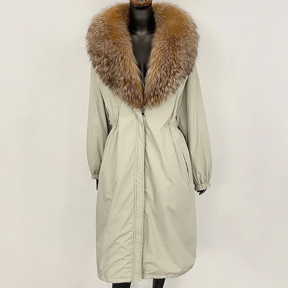 Daunenjacke, leicht, Puffer-Damen, echtes Fell für Damen, natürliches Fuchspelz, echter Mantel, lang, neu in Mänteln und Jacken, Damen-Winter