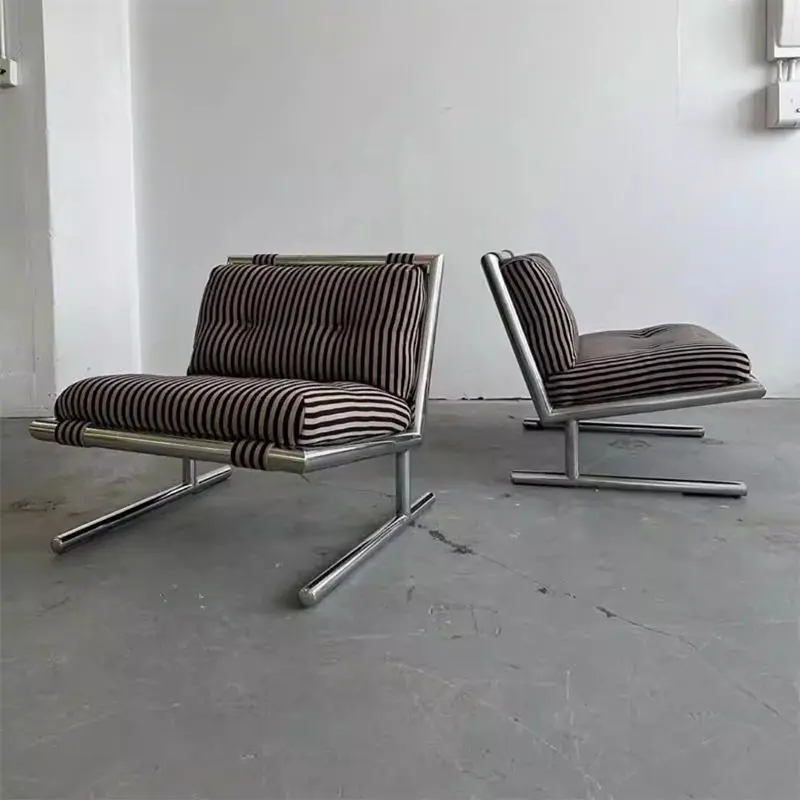 

Designer Lounge Chair Stainless Steel Striped Fabric Nordic Modern Classic Reading