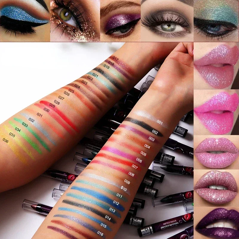 36 Color Eye Shadow Pen Waterproof 2 In 1 Not Smudge Eye Shadow Stick Lip Makeup Pen Glitter Shimmer Long-lasting Eye Shadow Pen