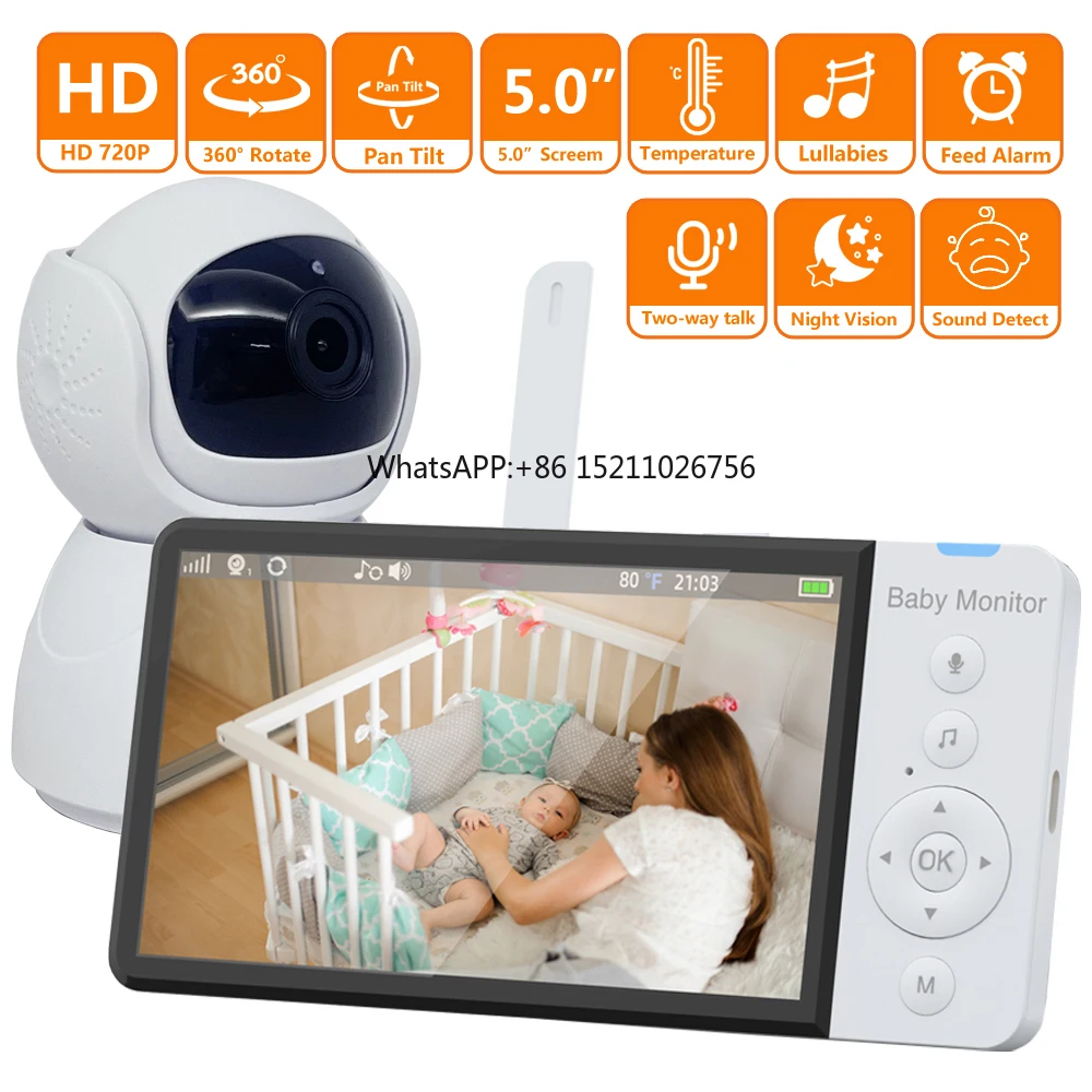 New 5 Inch Video Digital Baby Monitor Camera Hd 1080p Security Children Camera Night Vision Cry Babies Phone New Born Baby Items