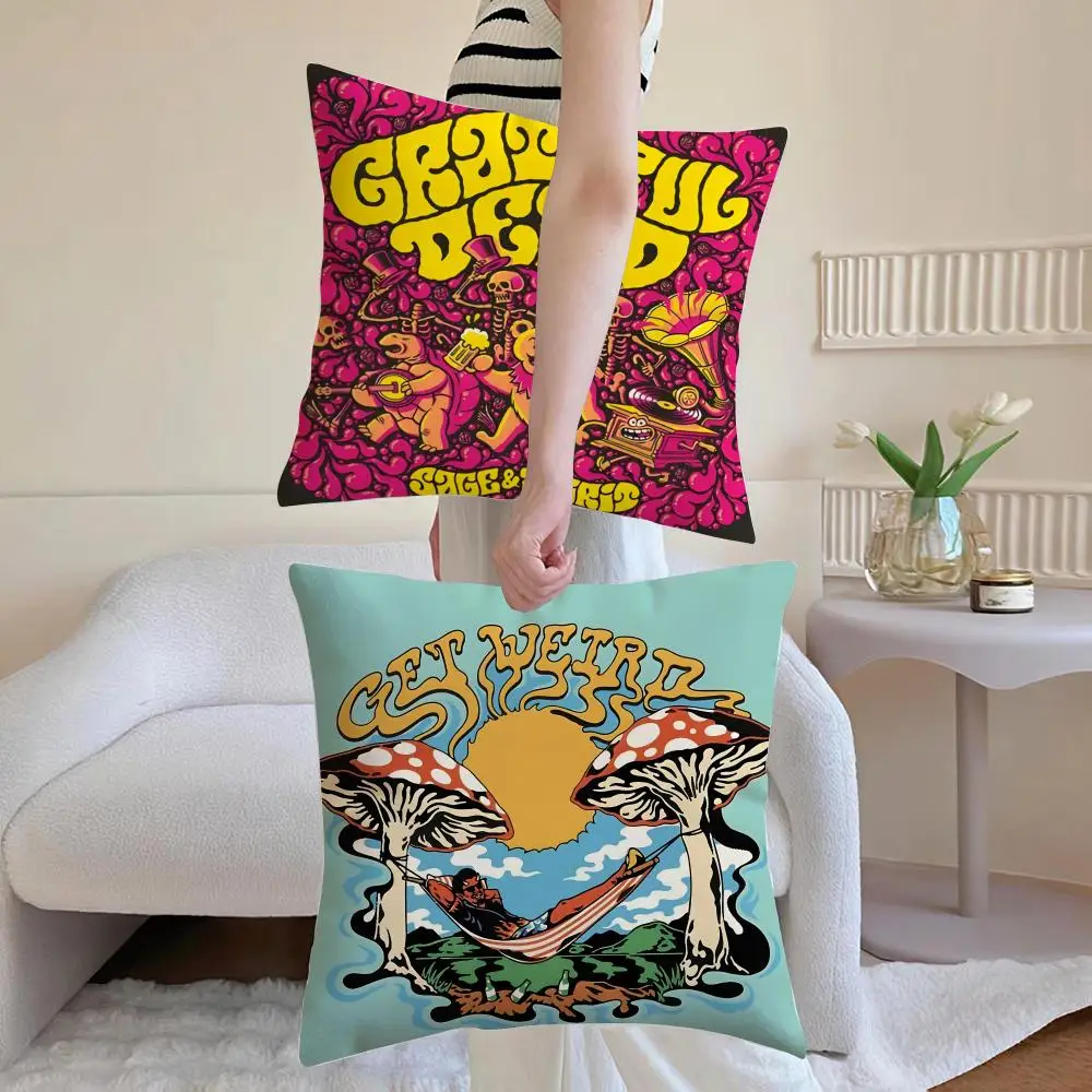Band G-Grateful Dead Cushion Cover Breathable Linen Pillowcase Summer Odorless Eco-Friendly Invisible Zipper Washable