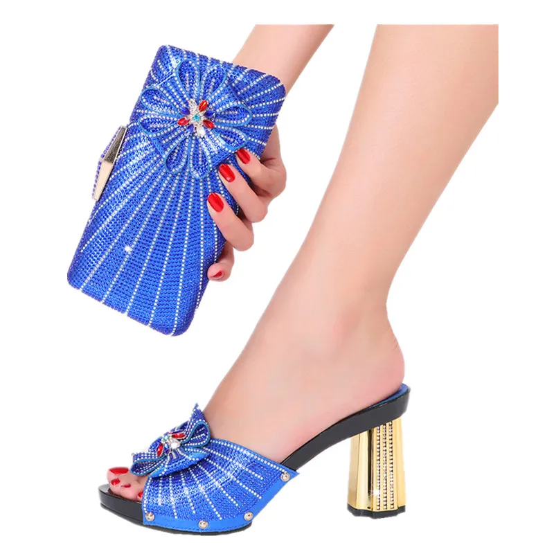 

2022 Beautiful Italian Design Ladies with Glitter Crystal Shoes and Bags Set Christmas Party Shoe Bags