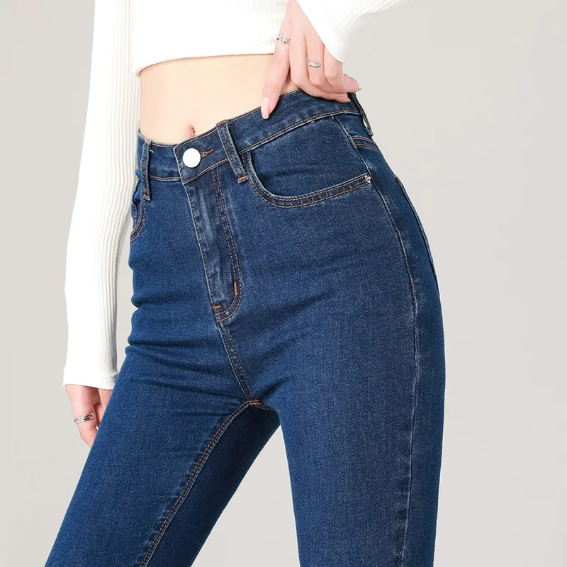 2024 Sexy Women Blue Slim Skinny Denim Jeans High Waist Elastic Mom Jeans Stretch Washed Pencil Pants Streetwear Tight Trousers — zdjęcie 3