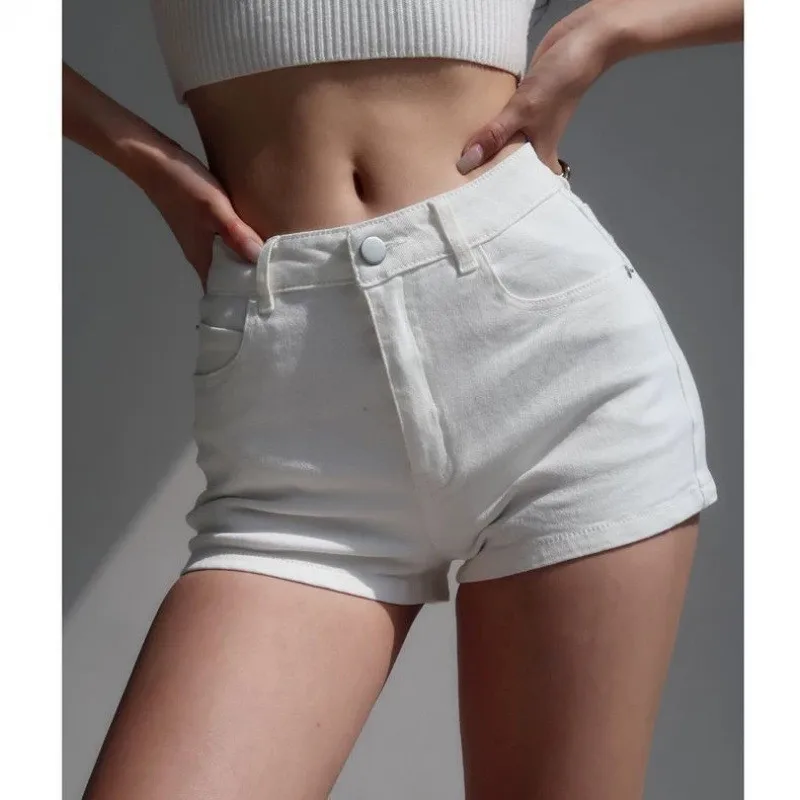 

Slimming Low-Waist Retro American Spring Summer Denim orts Women's Leg-Lengthening Bodycon Simple Straight Leg Hot Pants