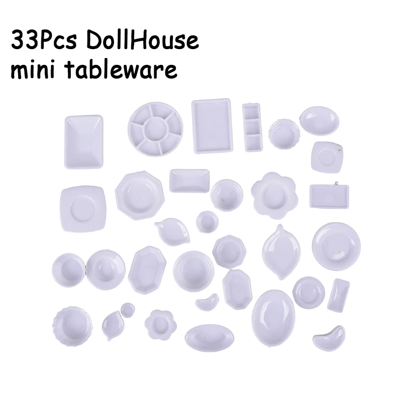 33pcs DIY Food And Play Small Plate 1:12 Doll House Kitchen Tableware Model Accessories