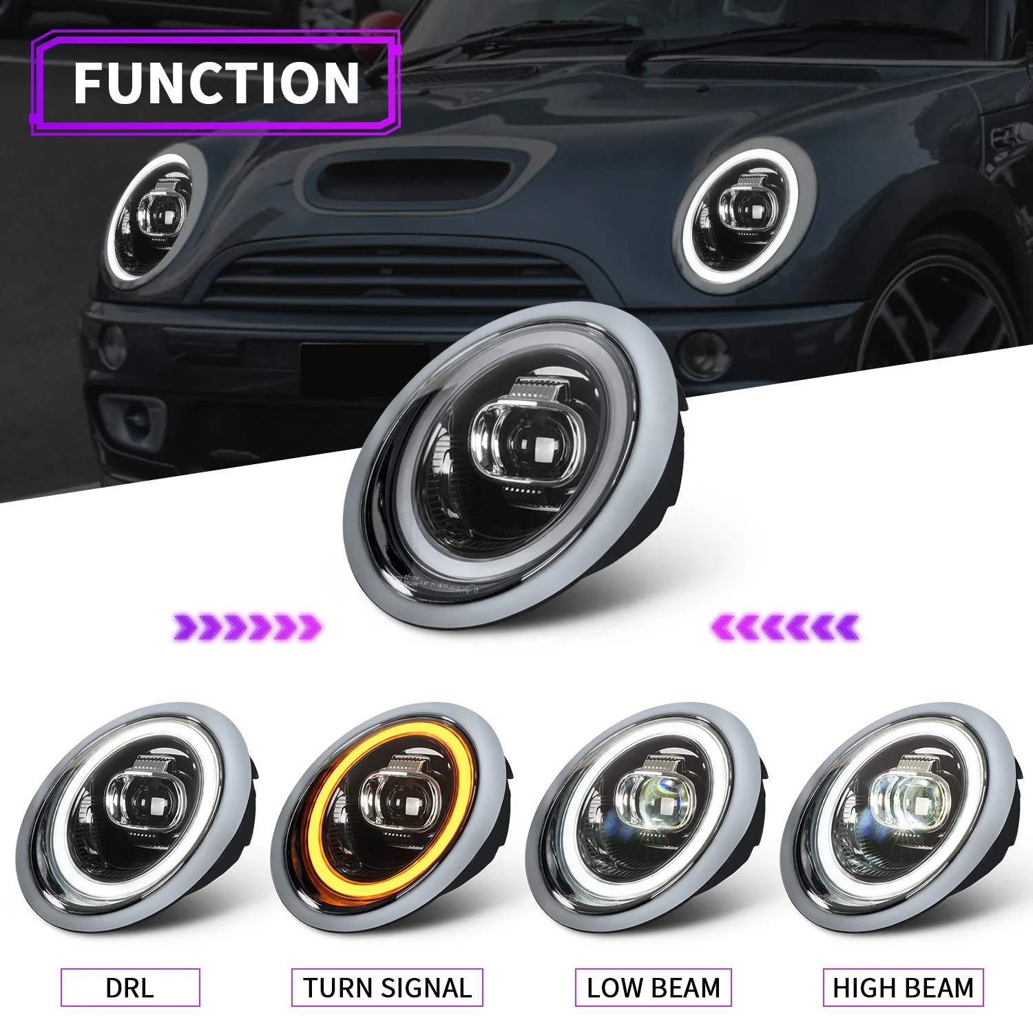 Archaic New LED Headlight for Mini Cooper 2001-2007 R50 R52 R53 1st Gen MINI CooperS R50 Head Lights Front Lamp