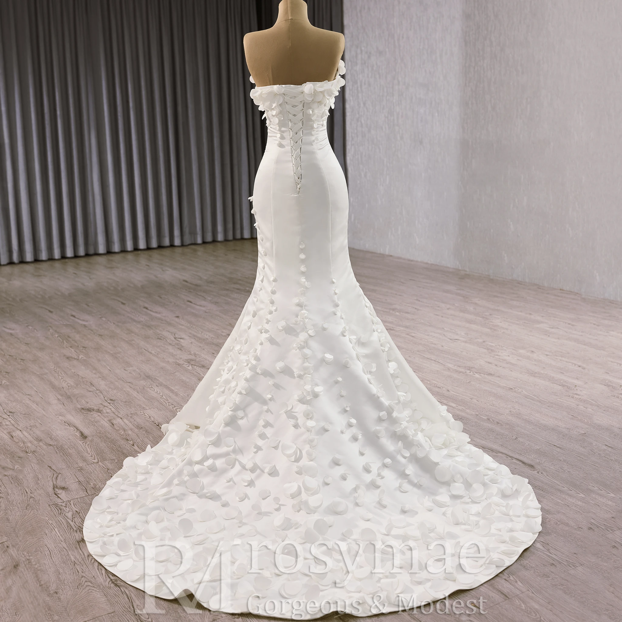 Rosymae Luxury Satin Mermaid Wedding Dress with Detachable Sleeves Elegant Long Gown for Brides amanda.novias