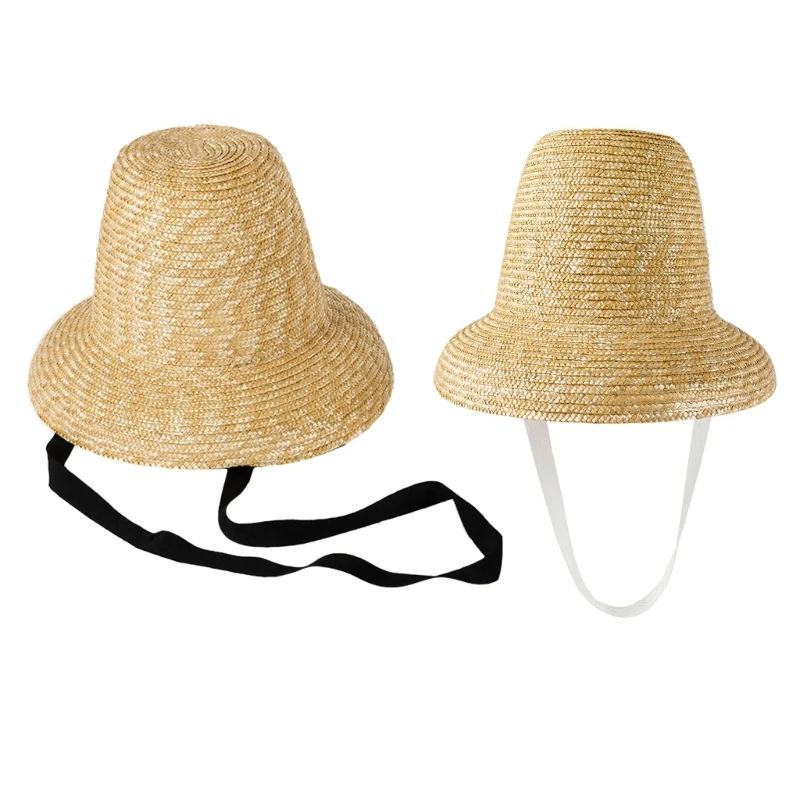 

Women Wide Brim Straw Hat Unique Tall Long Strap Beach Vacation Hat Sun Protections Fashionable Accessory Dropship