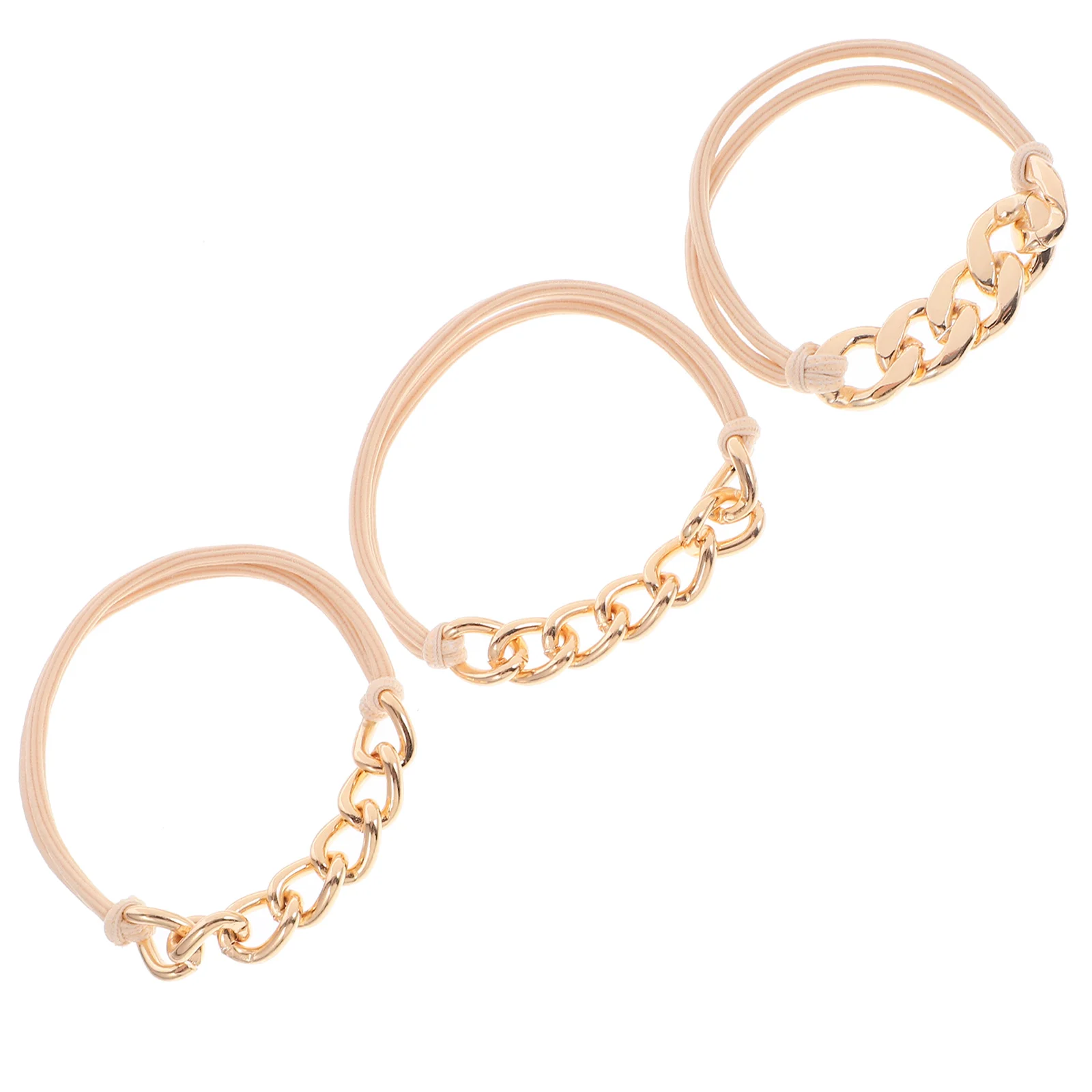 3 Pcs Golden Bands Chain Elastic Ties Bracelets for Women Girls Zinc Alloy Accessories Versatile Occasions