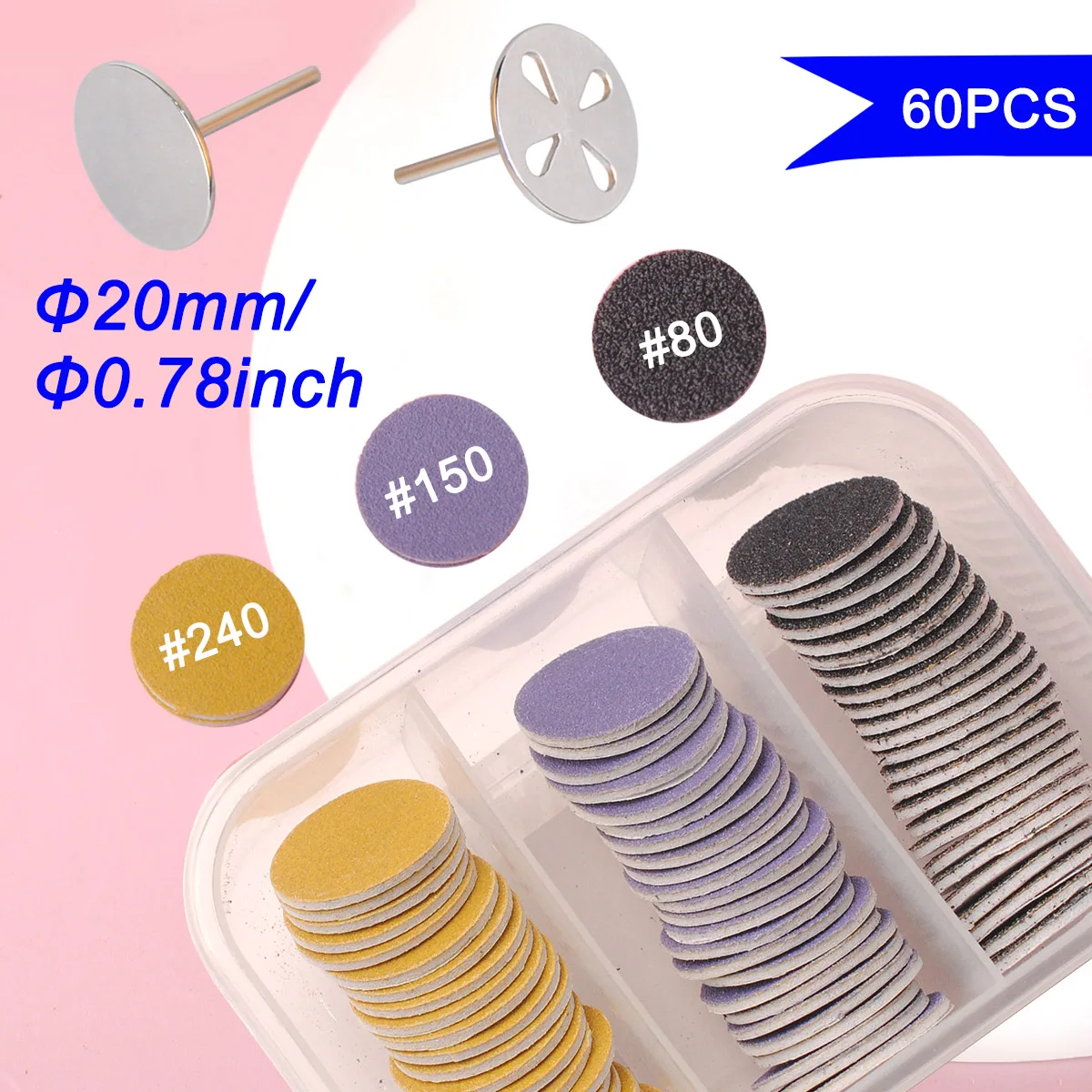 

60PCS/Box 20mm Professional Foot Dead Skin Sandpaper Foot Rasp Pedicure Foot Files Replacement Sandpaper Grinding Tool 80/150/24
