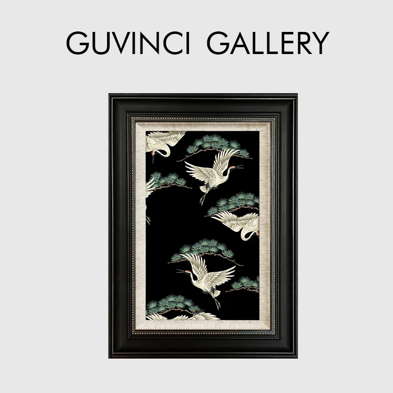 

Guvinci Japanese Fly Crane Bird Oil Painting Print On Canvas For Living Room Bedroom Porch Vintage Oriental Aesthetic Wall Decor
