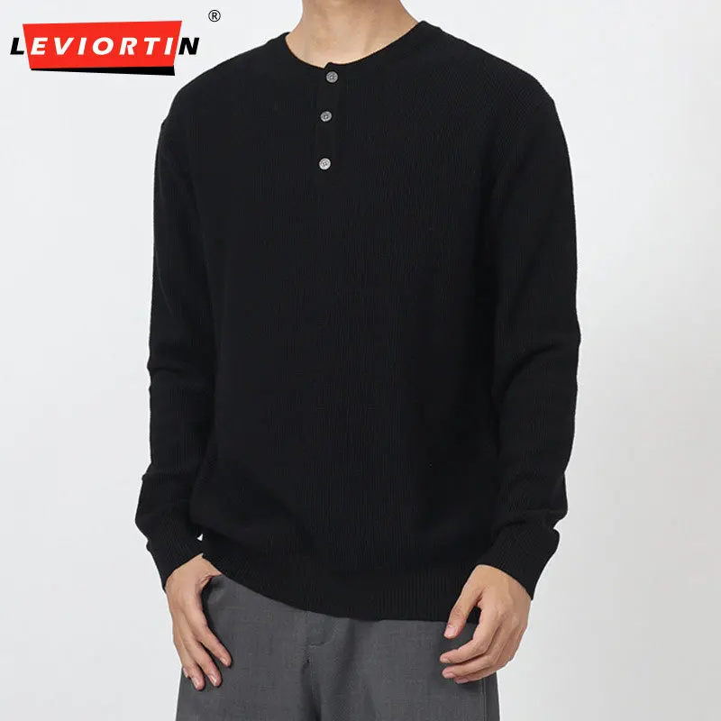 

Весенне-осенний мужской молодежный модный деловой модный топ с круглым вырезом, универсальный простой однотонный свободный вязаный свитер