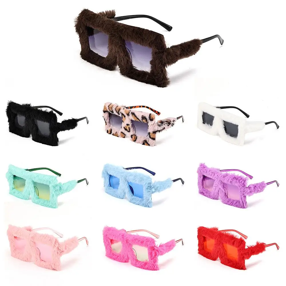 Oversized Plush Sunglasses Soft Fluffy Style Square Frame Sun Glasses Party Christmas Halloween Cosplay Novelty Glasses