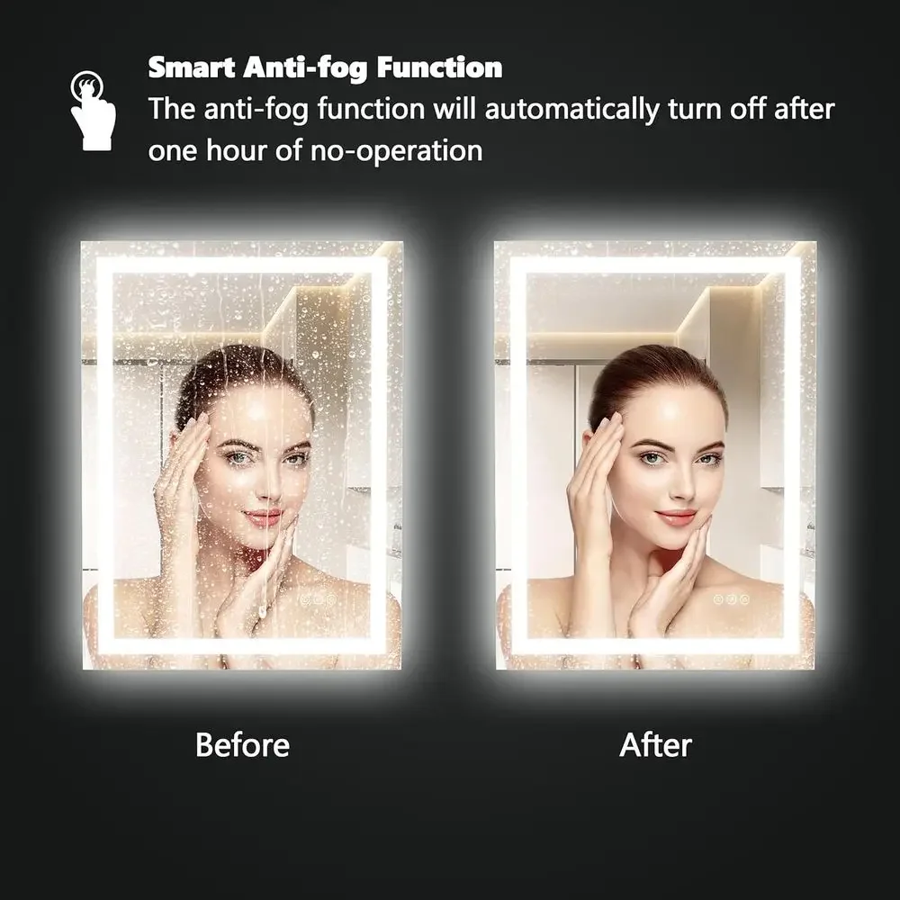 48x36 Inch LED Vanity Mirror with Front and Back Lighting, Wall-Mounted, Dimmable, 3K-6K Temperature, Tempered Glass