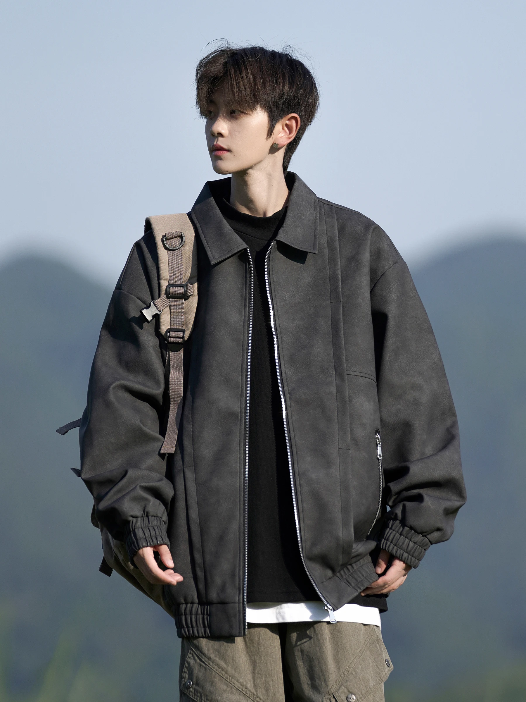 

Sli Retro American Leather Jaet Men's Spring Autumn New Trend Brand High-End Cool Motorcycle Clothes Loose Fit Zipper