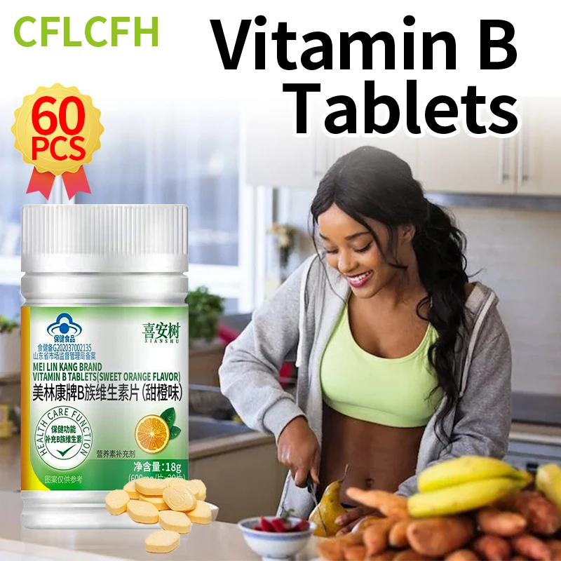 Tabletas masticables de vitamina B, vitaminas del complejo de niacinamida, suplementos B1, B2, B6, B12, 30 piezas por botella, alimentos saludables