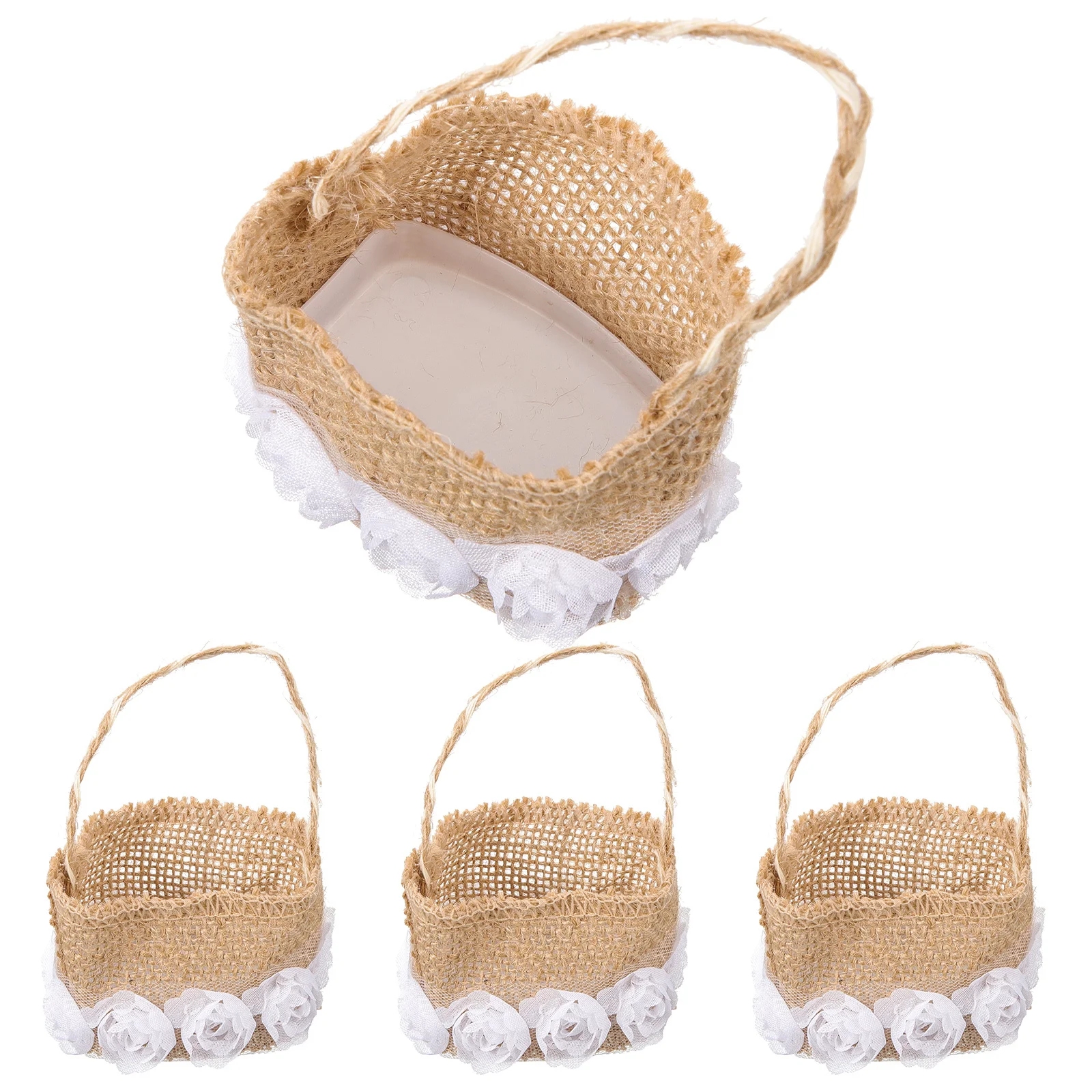 

4pcs Wedding Candy Bag Burlap Gift Pouch Flower Basket Storage Pouch For Party Banquet Bridal Shower Event Decoration