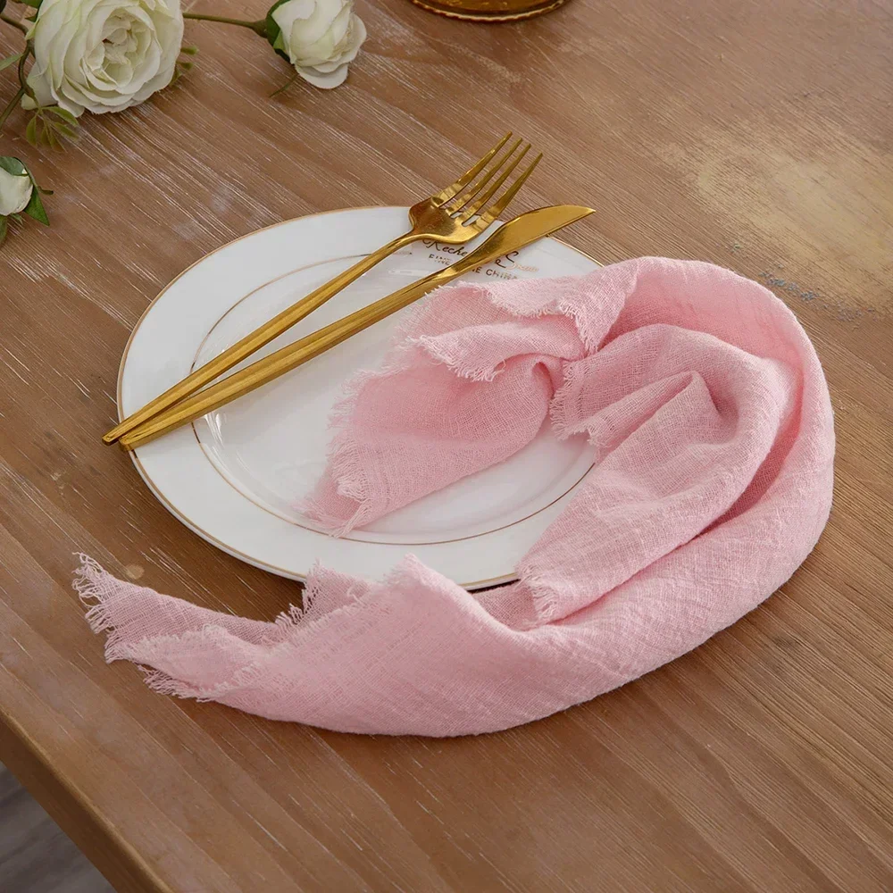 10pcs/lot 30x30cm Pink Gauze Cotton Cloth Napkins Reusable Wedding Party Christmas Dinner Table Decor Retro Burrs Cloth Napkins