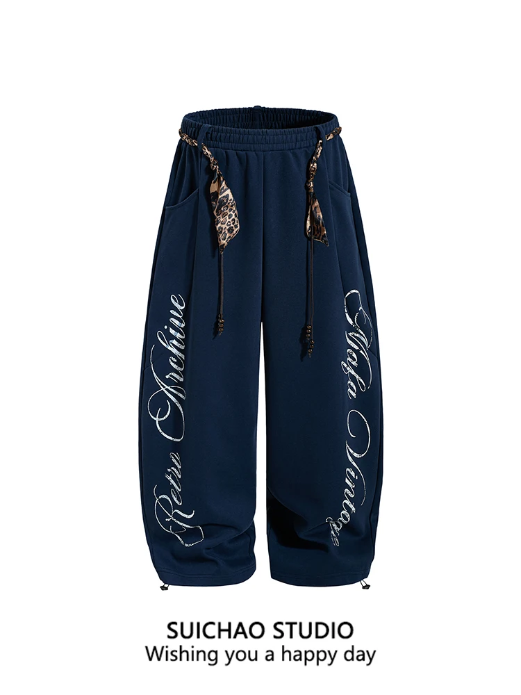 

Suichao American Sle fiti Letter Print Wide Leg Casual Pants Loose School Sle Drapey Sweatpants High Waist Long Cotton