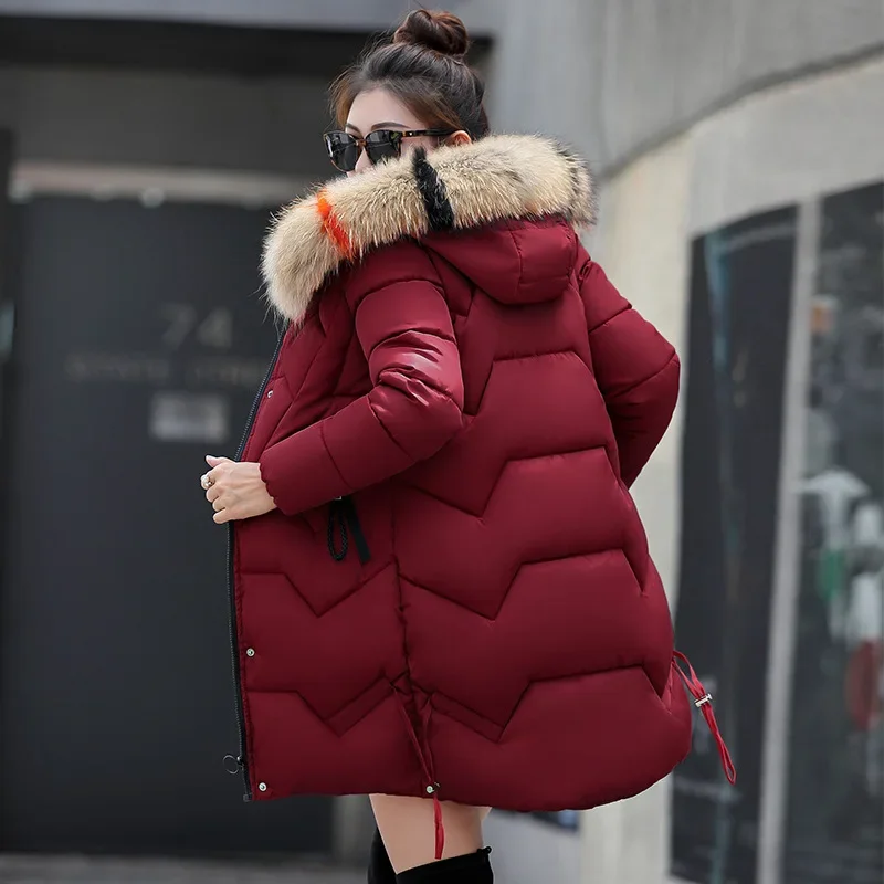 Winter Parkas Women Clothing Fur Collar Hooded Cotton Jacket Slim Long Sleeve Pocket Windproof Coat Warm Thick Puffer Jacket New