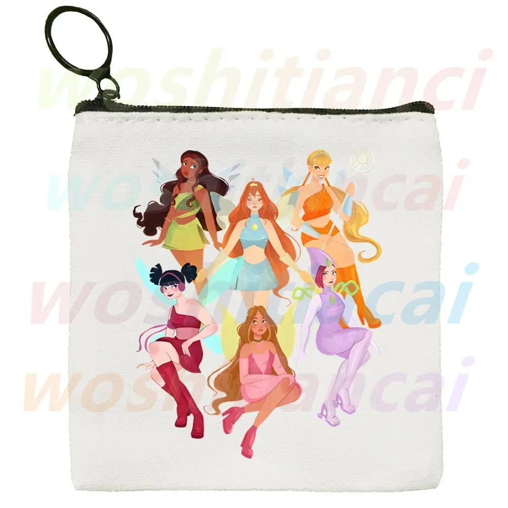 Winx Butterfly Fairy Canvas Geldbörse Canvas Tasche Kleine quadratische Schlüsselaufbewahrungskarte Cartoon Münztasche