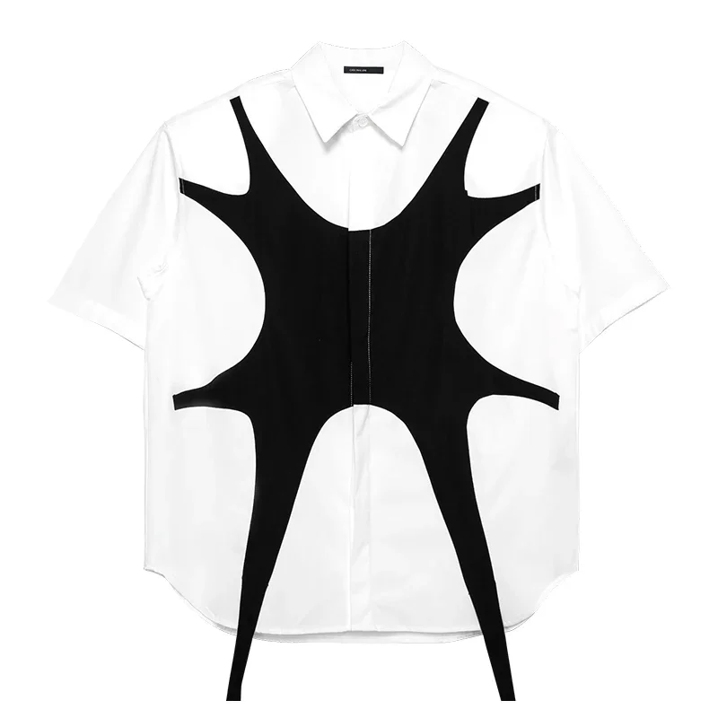 S-6XL 2024 New Men Women Clothing Yamamoto Style Geometric Design Color Contrast Stitching Shirt Lovers Plus Size Costumes