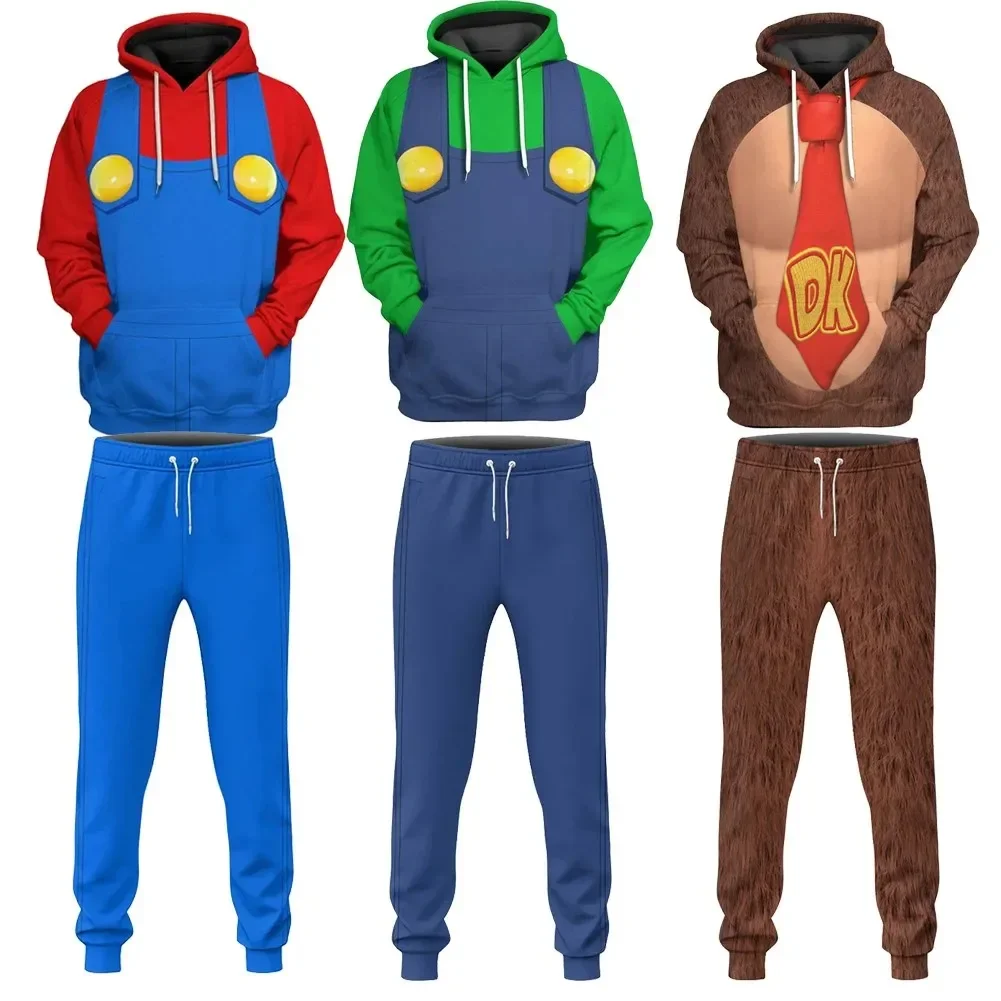 Bowser sweat à capuche Cosplay Mario Luigi âne imprimé pull sweat à capuche pantalon Joggers pantalon décontracté ensemble hommes femmes Costume