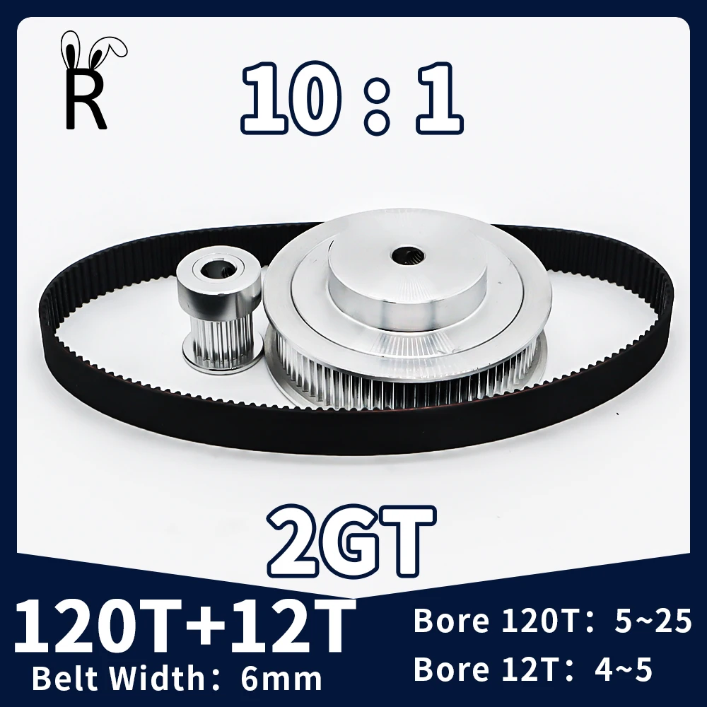 

12T 120T 2GT Belt Pulley Set Belt Width 6mm Reduction 10:1 12Teeth 120Teeth Pulleys Kit Timing Pulley GT2 Synchronous Wheels Set