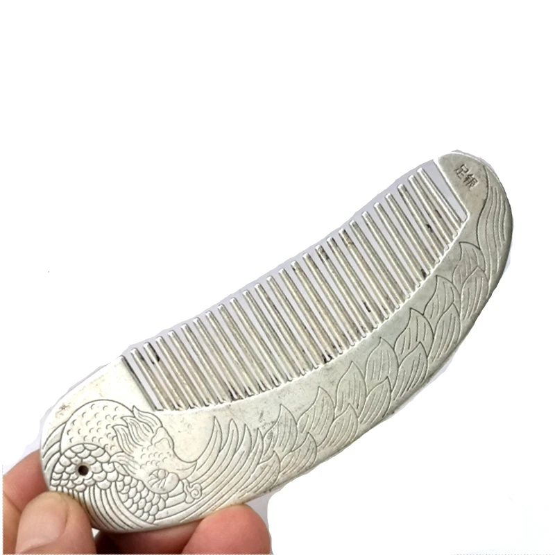 Collection Old Chinese Tibet Silver Carving Auspicious Phenix Comb Decoration