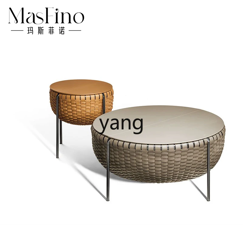 1 Modern Creative Wabi Saddle Leather Storage Basket Coffee Table Coffee Table Living Room