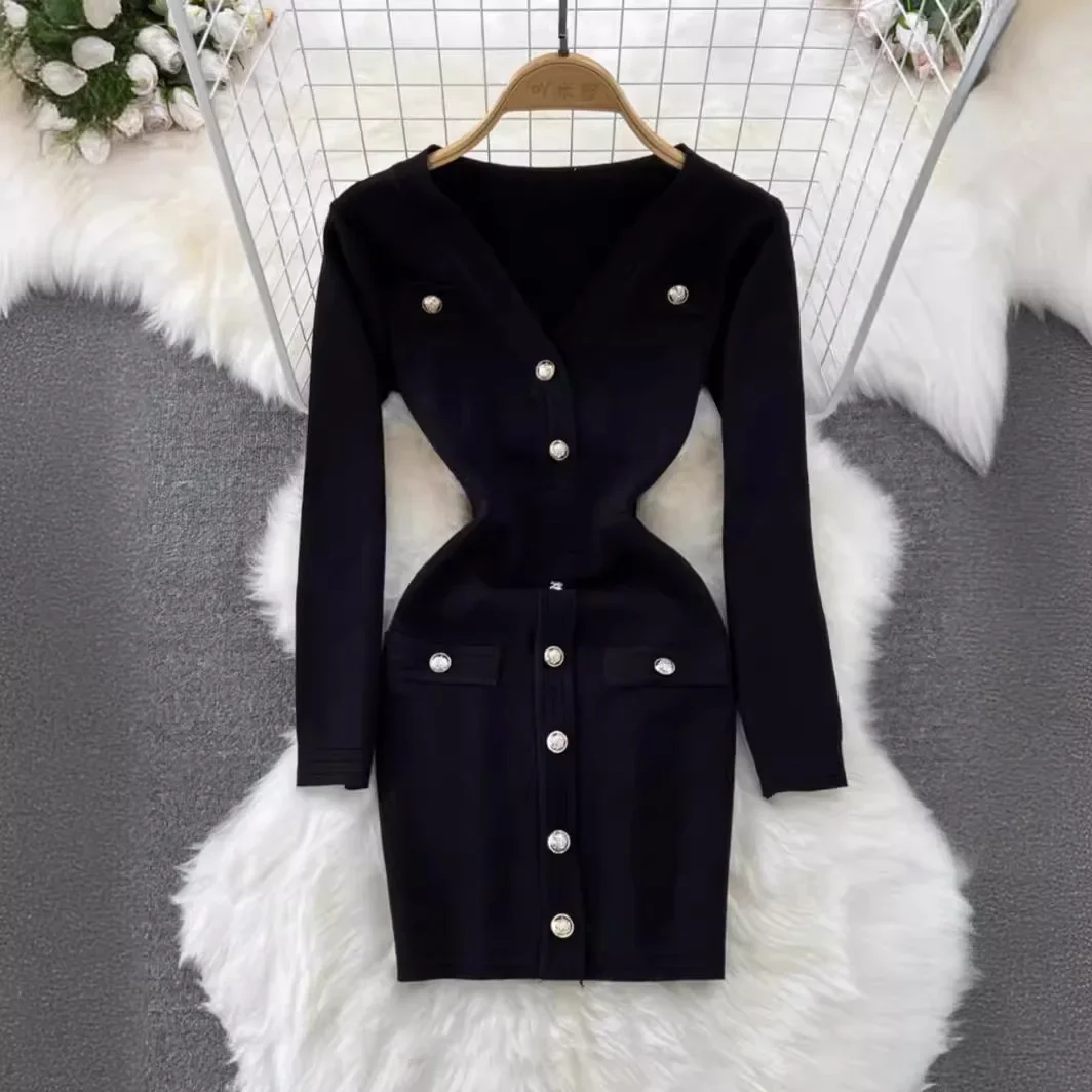 Winter Sweater vestidos feminino Women Vintage Long Sleeve Slim Sexy Bodycon Dress Korean Fashion Casual Robe Femme
