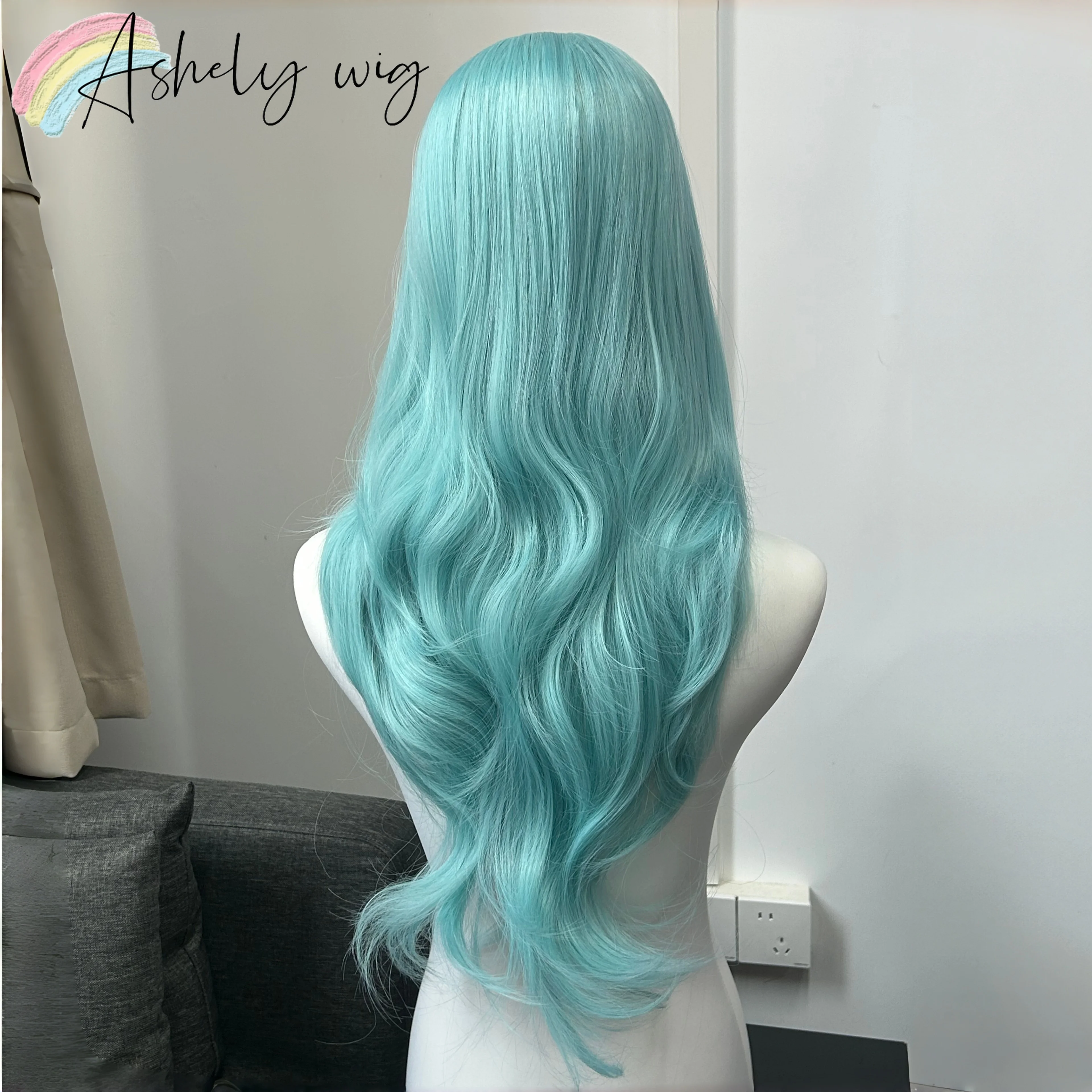 Mint Blue Headband Wig for Women 26inch Long Wavy Hiar Wigs High Temperature Fibers Fashion Natural Synthetic Wigs for Cosplay