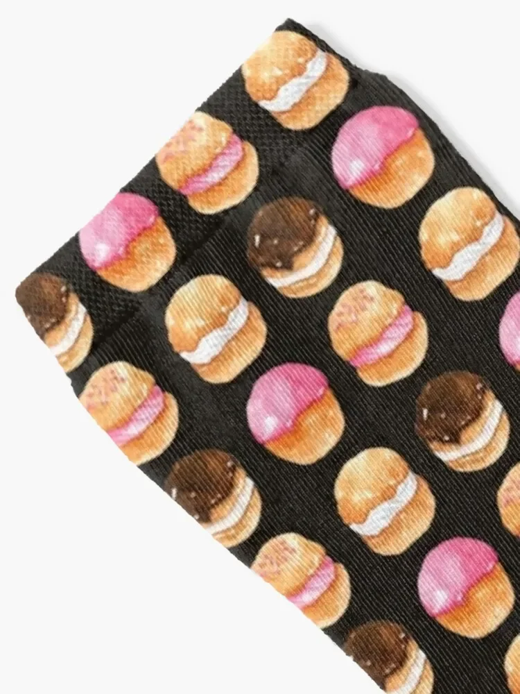 Assorted Cream Puff Profiteroles - Chocolate, Strawberry and Vanilla Socks sport cool cycling Men's Socks Luxury Women's