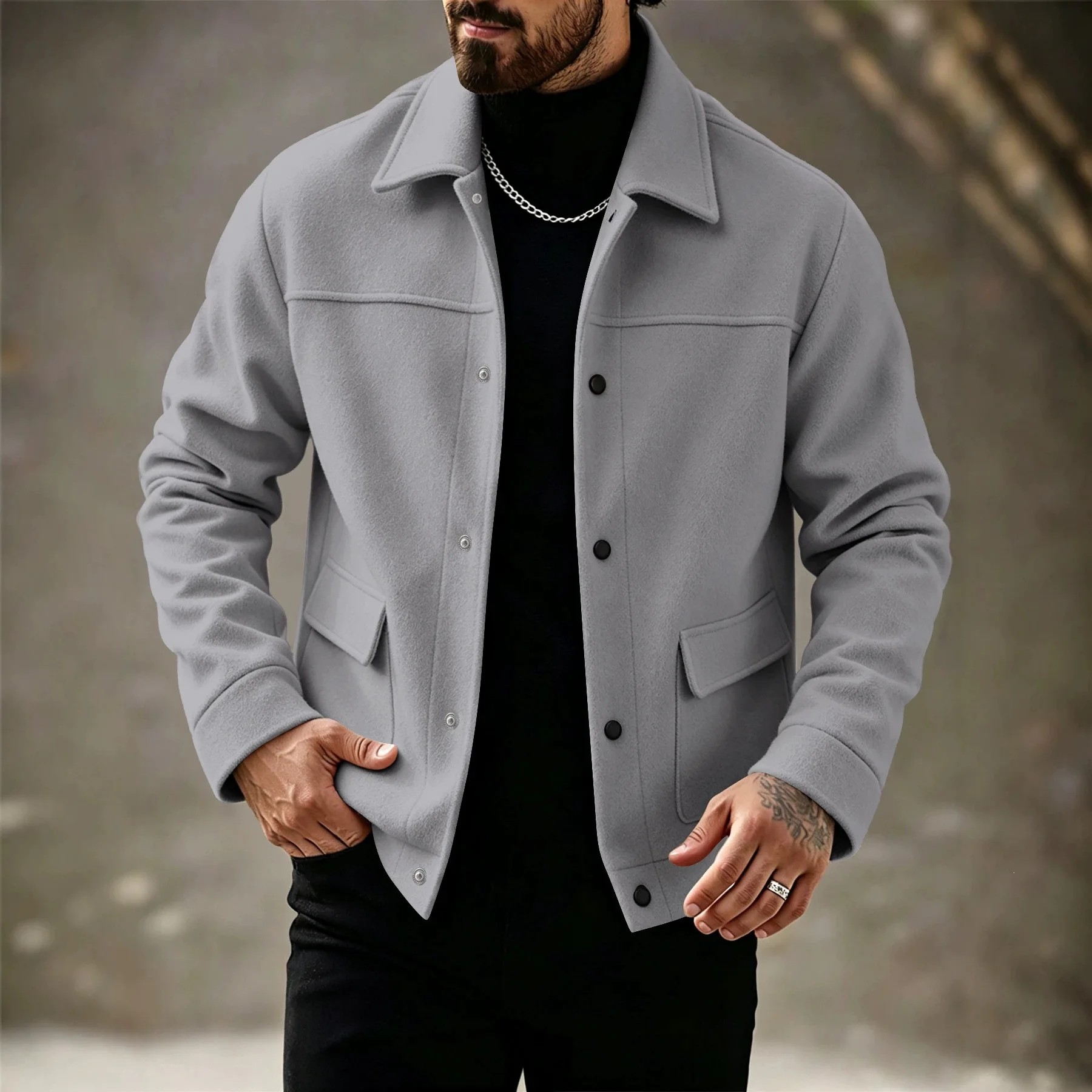2026 New Men Cargo Lapel Jacket Solid Color Large Size Outerwear Multi Big Pockets Casual Workwear Coat Aged Male Long Sleeve