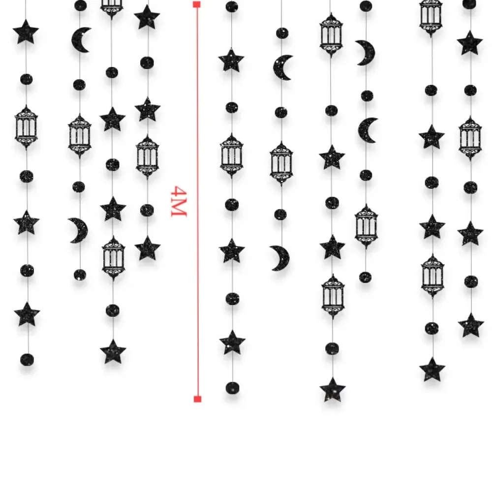4M Eid Mubarak แบนเนอร์เครื่องประดับ Gold Silver Star Moon โคมไฟ Ramadan Kareem Hang Garland กระดาษ DIY Home Decor ดึงธง