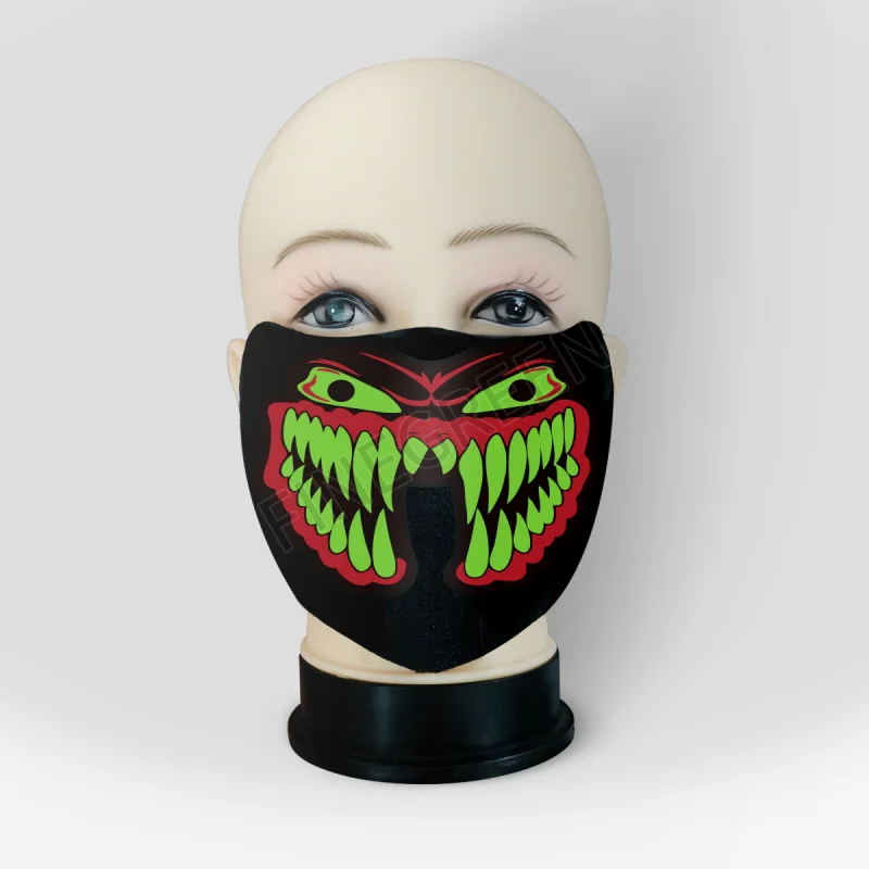 قناع إضاءة LED للتحكم الصوتي للهالوين، قناع موسيقى متزامن وامض متوهج، قناع تنكر للحفلات التنكرية، توصيل البقعة