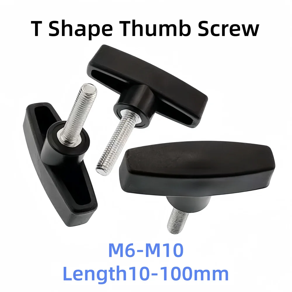 T-Shaped Bakelite Hand Twist Thumb Bolts, Black Plastic Wing Type Hand Knob Screws M6 M8 M10 Tool-Free Manual Clamping Fasteners