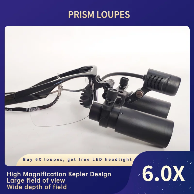 Burite Prism Medical Surgical Dental 6.0X Loupes Kepler Magnifier 6X ENT Dental Ophthalmolog With LED Headlight（FDJ-X-6.0X)