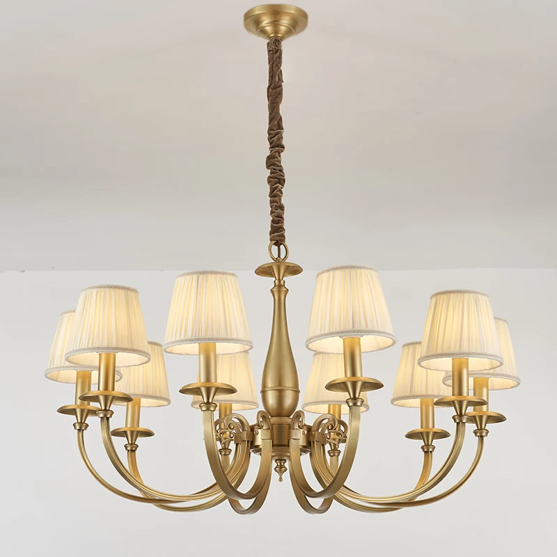 

French antique chandelier, all copper retro atmosphere, bedroom chandelier, American simple cloth cover, restaurant chandelier