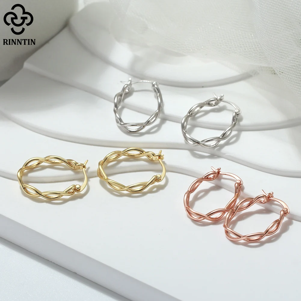 Rinntin بساطتها نمط حقيقي 925 الاسترليني أقراط الحلقة الفضية المرأة الجديدة مجوهرات الأزياء الجوف هوب أقراط هدية SE363