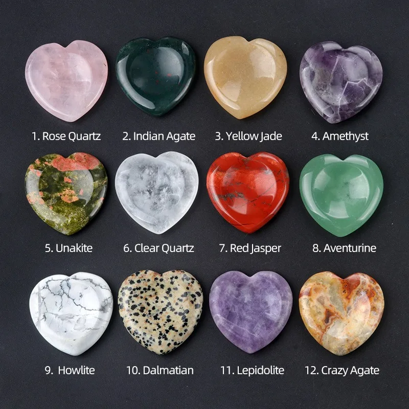 40mm Heart Shape Healing Thumb Worry Stone Natural Crystal Reiki Treatment Minerals Massage