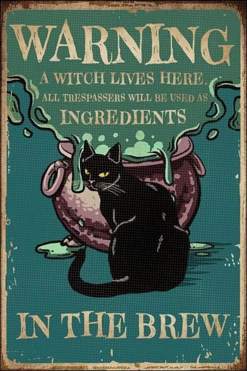 Warning A Witch Lives Here All Trespassers Will Be Used As Ingredients in The Brew Retro Metal Tin Sign Vintage Sign for Home Co