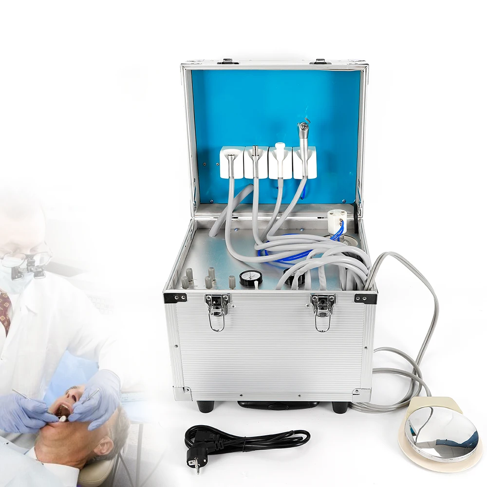 4 fori Dental Delivery Mobile Unit System Box aspirazione debole Rolling Case Case Case Clinic con compressore d'aria senza olio 110V