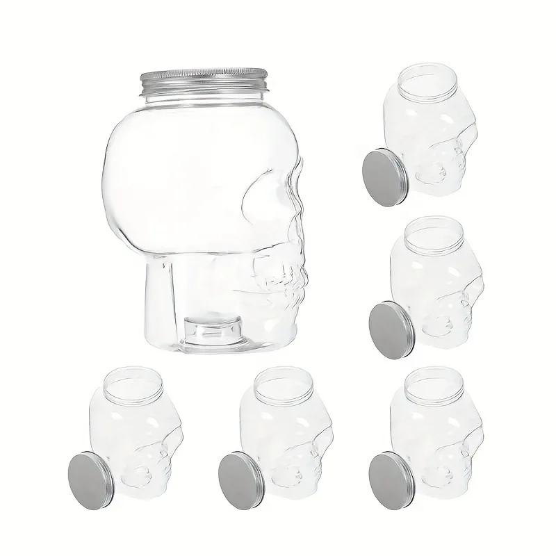 6 Stück Halloween-Totenkopf-förmige transparente Plastikbehälter mit Deckeln, klare Totenkopf-Aufbewahrungsbehälter, Süßigkeiten-Gläser für Figuren