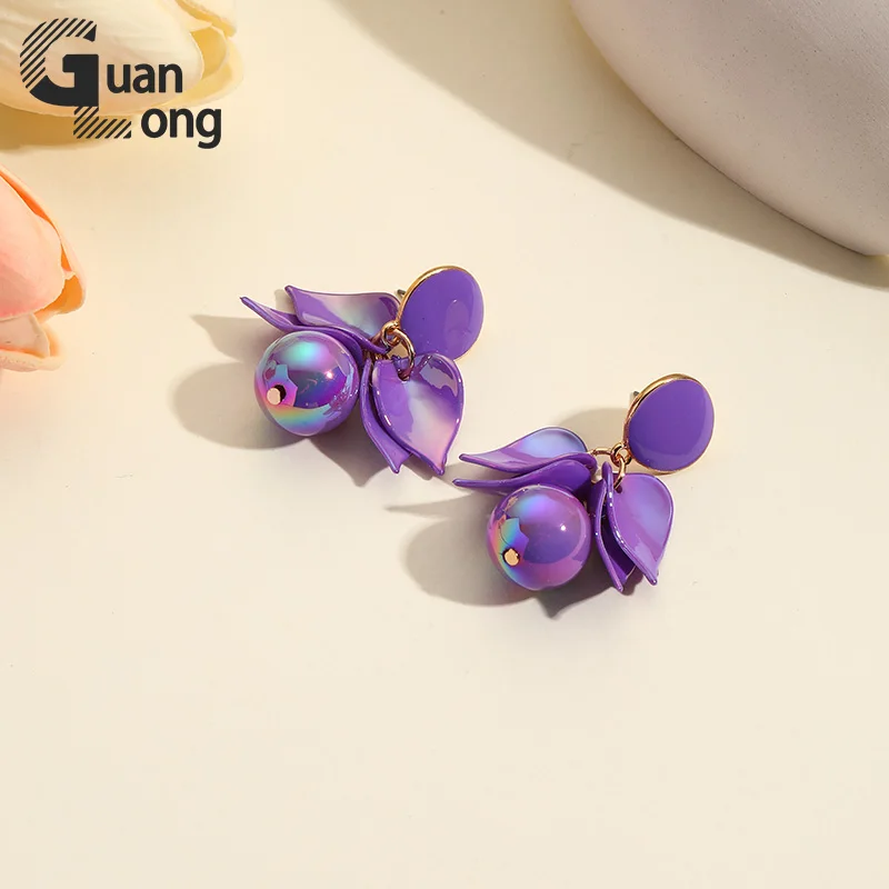 GuanLong New Trendy Big Cute Beads Leaf Dangle Earrings for Women Long Laser color Resin Drop Earring Girls Hanging Ear Jewelry