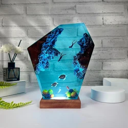 Seabed World Organism Resin Table Light Creactive Art Decoration Lamp Turtle Divers Theme Night Light  USB Charge