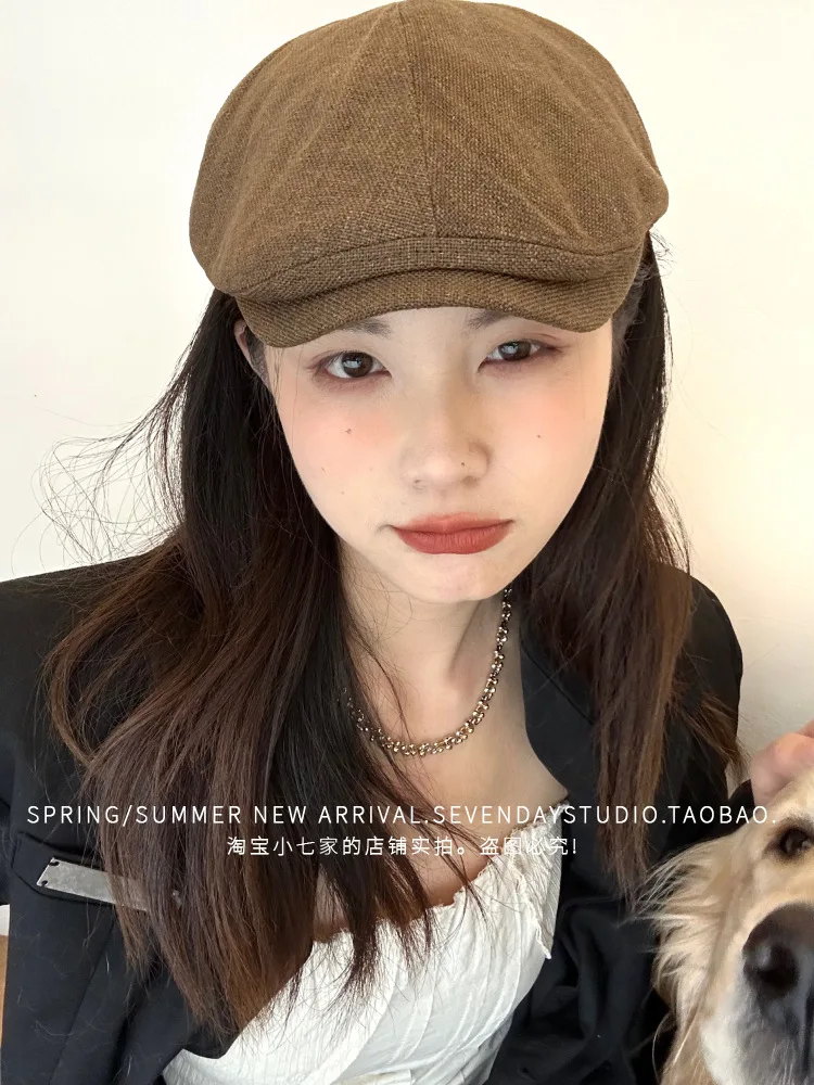 Vintage Y2K Damen und Mädchen Baumwolle Leinen Newsboy Cap koreanischen Stil Baskenmütze atmungsaktiv Sommer Frühling Herbst Hut – Detail 2